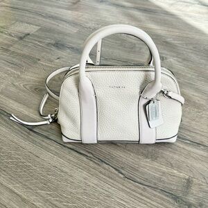 Coach Cream Satchel with Textured Pebbled Leather and Silver Hardware